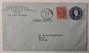 ANN ARBOR MICHIGAN 1939 YD Entrega Especial Anuncio Esquina Cubierta a DEXTER MI b/s - Imagen 1 de 2