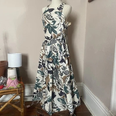 拜尔也是! 女式复古 Deadstock 连衣裙 11 码花卉长裙无袖全新带标签 — 第 1/4 张图片