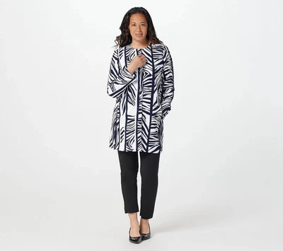 Dennis Basso Luxe Crepé Estampado Snap-Frontal Topper Azul Marino Reg 16 A395901 Foto 1 de 2