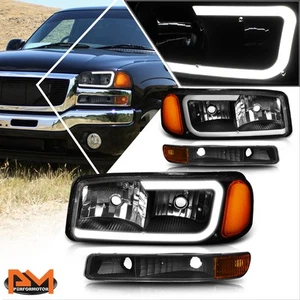 Faro LED DRL para 99-07 GMC Sierra/Yukon XL con lámpara de parachoques negro/ámbar 4 piezas - Imagen 1 de 7