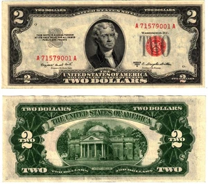 1953 B USA 2 Dollar Banknote UNITED STATES AMERICA Red Seal P380B Smith / Dillon - Picture 1 of 1