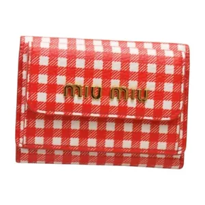 MIU MIU Trifold Wallet Geldbörse Compact Wallet Printed Madras Leather 5MH021 Red - Bild 1 von 12