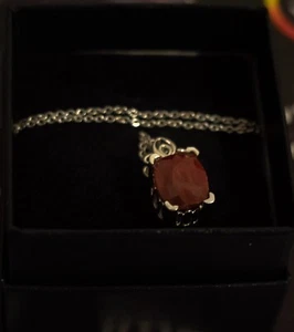 Stunning Women's White Gold Rhodium Over Sterling Silver 5.21 CTW Ruby Necklace - Picture 1 of 2