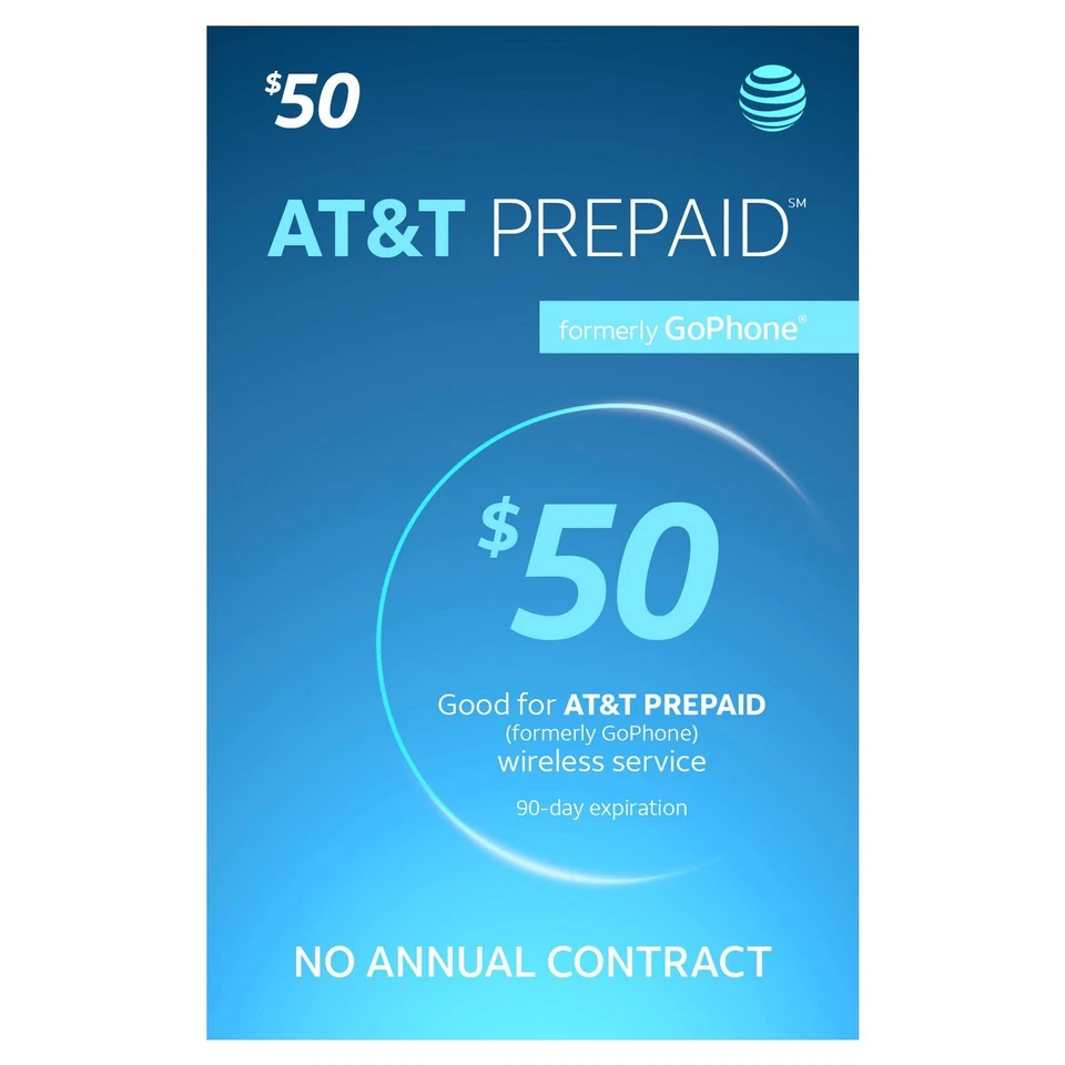 AT&T- AT&T Prepaid $50 Refill Top-Up Prepaid , AIRTIME  DIRECTLY ADDED TO MOBILE - Image 1 of 1