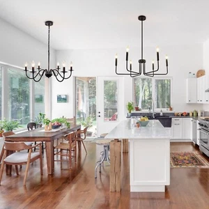 Candle Style Pendant Light Farmhouse Chandelier Ceiling Fixture Black Lamp Home - Picture 1 of 28