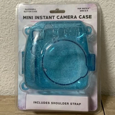 📀 Mini Instant Camera Case W/Shoulder Strap - Hardshell Glitter Case BLUE - Image 1 of 2