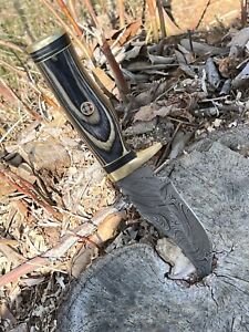 Custom Handmade Forged Damascus Steel HUNTING Knife W/ Wood & Brass Guard Handle