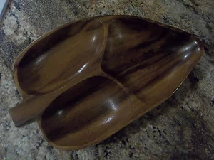Genuine Monkey Pod Leaf Dish / Bowl ALII Woods Honolulu Wood Carved Bowl - Picture 1 of 1