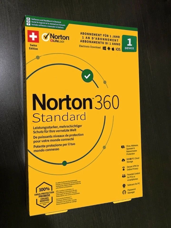 NORTON 360 STANDARD  1PC  1YEAR EU VERSION  - NO SUBSCRIPTION - NOT FOR US ZONE - Image 1 of 1