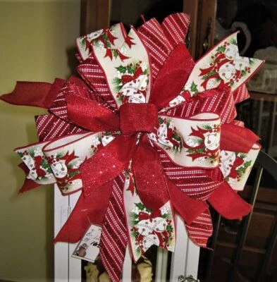 12 " CHRISTMAS BELLS WIRED BOW TREE TOPPER for DOORWREATH SWAG GARLAND # 128 T - Image 1 of 4