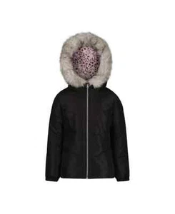Weathertamer Big Girls Coat with Faux Fur and Fleece Headband Set, Black, S7/8 - Picture 1 of 1