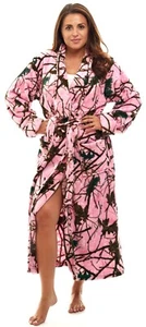 Trailcrest Women's Pink Camo Fleece Plush Bathrobe House Robe- with Shawl Collar - Picture 1 of 5
