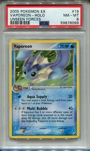 Pokemon Ex Unseen Forces #19 Vaporeon Holo PSA 8 - Picture 1 of 2