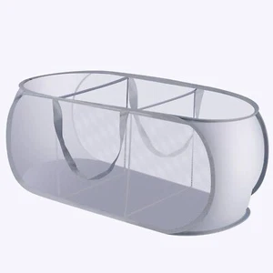 3-Compartment Pop-Up Laundry Hamper Foldable Mesh Basket with Handles Gray - Picture 1 of 7