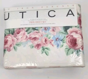 Utica 3 pc Twin Sheet Set Brideshead II Rose No Iron Percale USA Vtg Deadstock - Picture 1 of 3