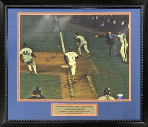 Mookie Wilson Bill Buckner Signed 1986 World Series Error Framed 16x20 Photo JSA - Picture 1 of 3