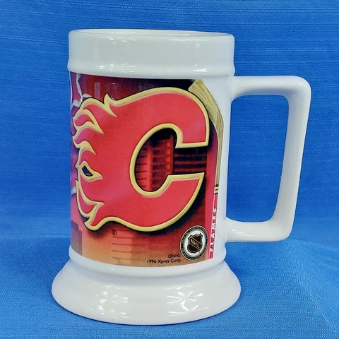 NHL Calgary Flames Hockey Licensed Official Beer Stein Tankard Mug 1996 EUC Cover
