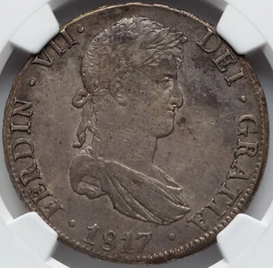 Bolivia: Ferdinand VII Silver 8 Reales 1817 PTS-PJ, Potosi mint. NGC AU Details - Picture 1 of 10