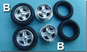 Vincent Wheels (B) (B) 4SPOKE CHROME W/TIRES FOR TJET Slot Car - Picture 1 of 2