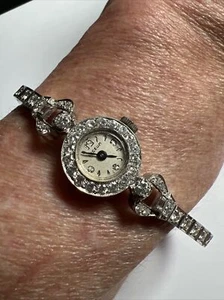RARE Lyceum GENUINE Diamond Tennis Bracelet Watch Plat 900/ White Gold 22.6g - Picture 1 of 18