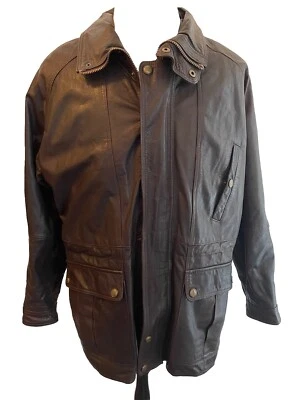 Vintage Reed Sportswear Leather Jacket Mens M L Brown Lined Mid Length Coat Zip Foto 1 de 4