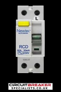 NEWLEC 80 AMP 30mA DOUBLE POLE RCD TYPE AC NLRCD8030A LR - Picture 1 of 6