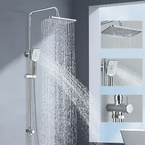 Shower Kit Twin Head 2 Mixer Shower Heads Rail Hose Riser Square Bathroom Set - Picture 1 of 11