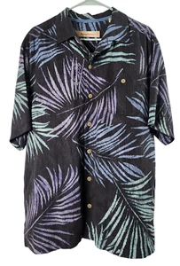Tommy Bahama Mens L 100% Silk Floral Hawaiian Shirt Button Up Pocket Black - Picture 1 of 4