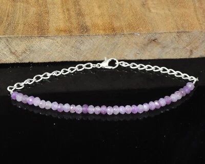 Fatto a Mano Giada Perline Braccialetto Con Catenina Argento Viola Gemma - Immagine 1 di 3