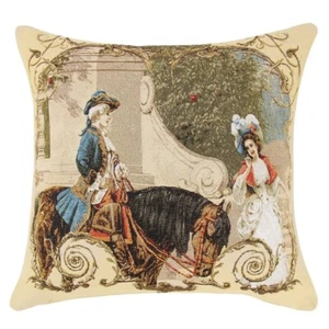 Alte Welt Paar Reitunterricht Creme Gobelin Kissenbezug Boucher Stil - Bild 1 von 3