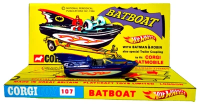 HOT WHEELS 🦇 BATMAN 1966 TV Series 1:64 BATBOAT on Custom CORGI 107 DISPLAY - Image 1 of 4
