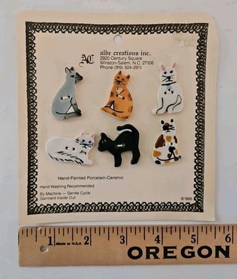 Albe Creations Set of 6 CUTE CAT BUTTONS Handpainted Porcelain Ceramic 2-Hole - Image 1 of 4