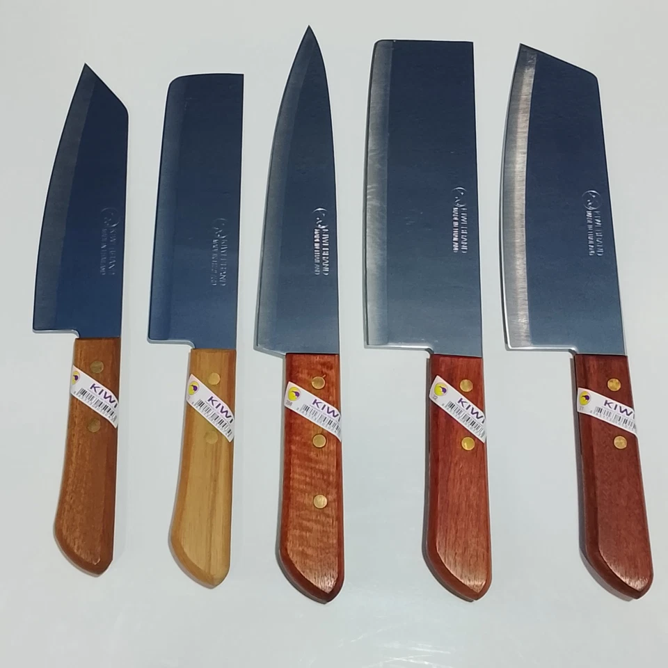 Juego de 5 cuchillos de cocina tailandesa kiwi de acero inoxidable, asas de madera, cuchillo de chef Foto 1 de 1