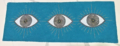 Teal Blue Eye Eyes Beaded Table Runner India New NWT 13" x 36" - Image 1 of 4