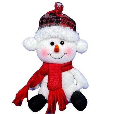 Snowman Plush In Beanie Red Scarf Stuffed Animal Christmas Winter Hanging Toy - Image 1 of 4