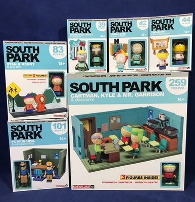 ENORME LOTE 6 JUEGOS DE CONSTRUCCIÓN PARA PARADA DE AUTOBÚS AULA 9 figuras South Park McFarlane Foto 1 de 4