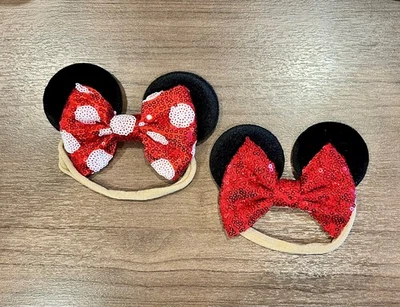 Newborn Baby Minnie Mouse Ears Headband Soft Nylon Sequins Bow - Image 1 of 3