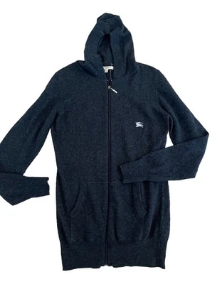 Sudadera con capucha/logotipo con cremallera completa Burberry London mezcla de cachemir carbón para mujer NUEVA talla L Foto 1 de 4