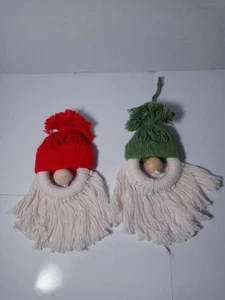 2 handmade Macrame Gnome Santa Ornaments - Picture 1 of 2