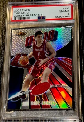 Yao Ming 2003-04 Topps Finest Game-Worn Jersey Refractor /250 PSA 8! #103 RARE - Image 1 of 2