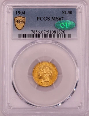 1904 Liberty Head Quarter Eagle $2.50 PCGS MS67 (CAC) - Image 1 of 4