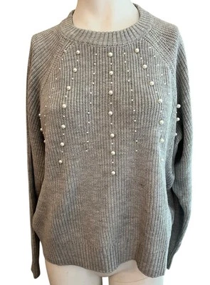 Womens Size XL Embellished Pearls Sweater Light Gray NWT French Connection - Image 1 of 4