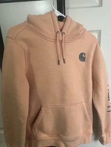 Carhartt Peach Orange Grey Logo Relaxed Fit Long Sleeve Pullover Hoodie Youth M - Picture 1 of 4