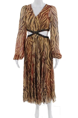 Rococo Sand Women Maxi Wrap Dress Beige Animal V-Neck Long Sleeve Zip Size XS - Image 1 of 4