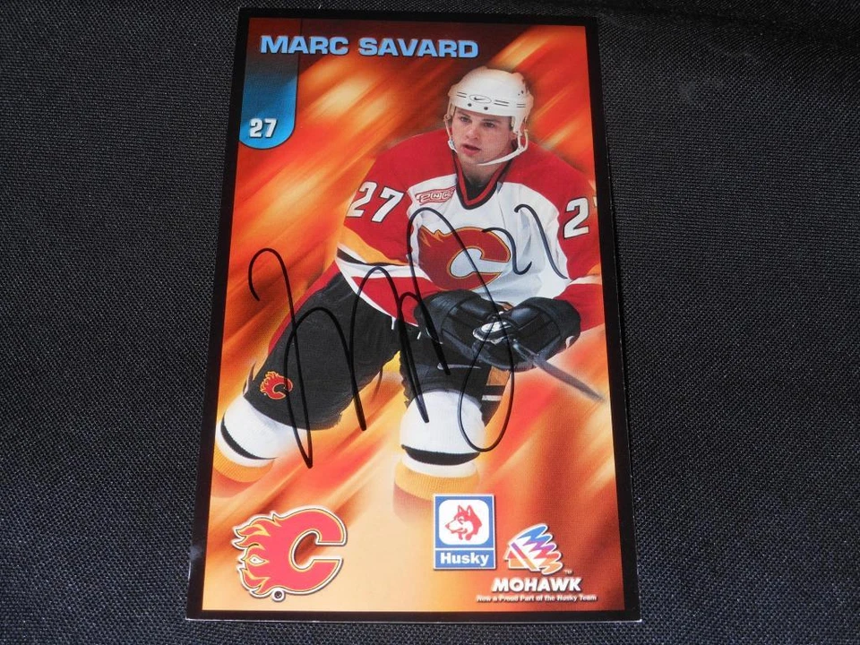 Tarjeta fotográfica vintage firmada por Marc Savard de Calgary Flames 3,5x6 JB3 Foto 1 de 1