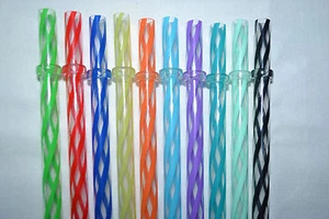 Reusable Straws Clear Swirly Colored Hard Plastic Acrylic Rings BPA Free #1 - Picture 1 of 1