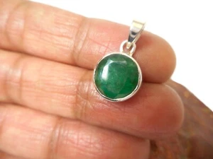 Small Green Round Emerald Sterling Silver 925 Gemstone Pendant - Picture 1 of 6