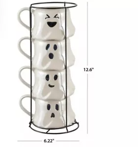 Halloween 2024 Stoneware Iridescent Ghost Stacking Mugs 13 oz. EACH (Set of 4) - Picture 1 of 4