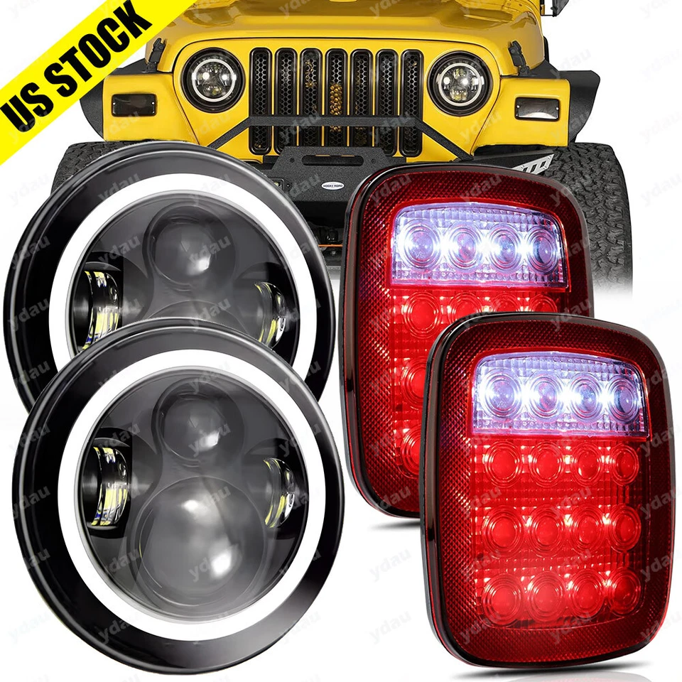 4x 7" Inch LED Headlights + Tail Lights Combo For Jeep Wrangler TJ YJ CJ5 CJ7 - Image 1 of 4