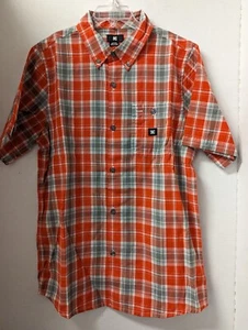 DC Shoes Boys Youth Orange Plaid Casual Button Up Cotton Shirt M New - Picture 1 of 4